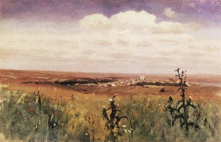 A wide, open steppe beneath a cloudy sky
